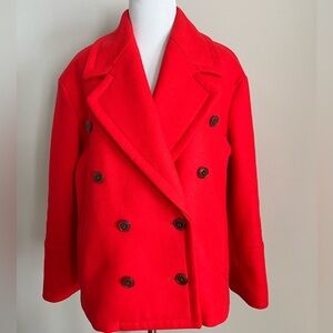 J. Crew Women's Red Boxy Melton Wool Pea Coat Size 0P